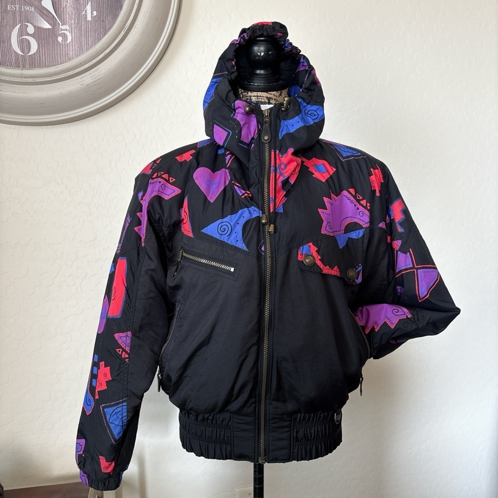 Vintage 80s Nils Windbreaker Light Weight Popover Ski Jacket Geometric Size 8